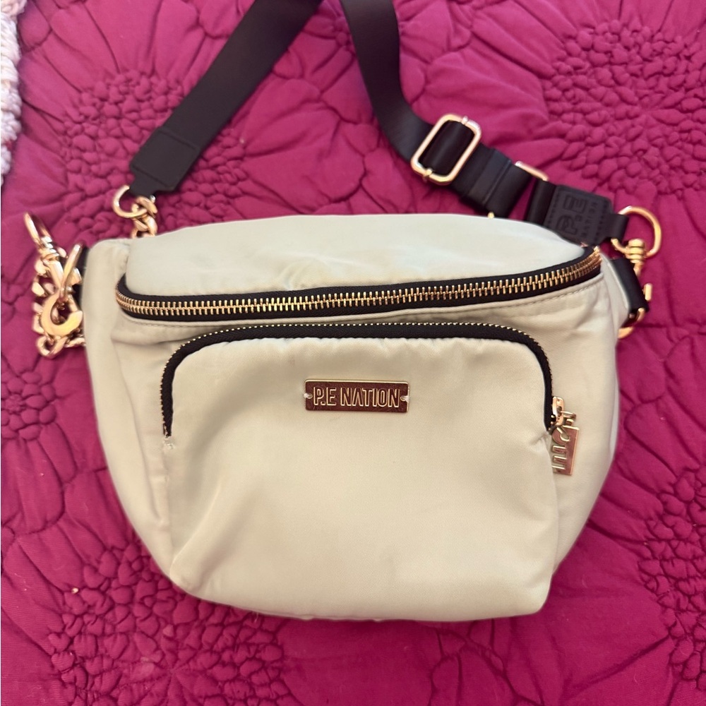 P.E Nation Light Green Waist/Crossbody Bag with Gold Accents
